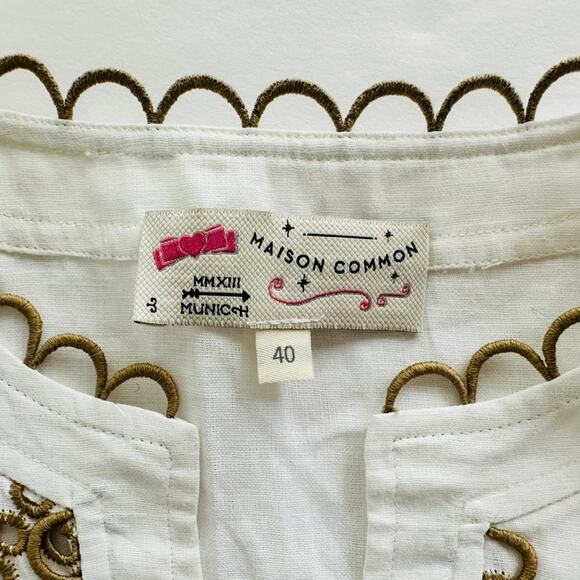 Maison Common Embroidered Linen Eyelet Cream Sleeveless Top Size 40 Beach Yacht - Picture 5 of 9